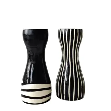 Modern Art Black White Striped Waist-Shaped Ceramic Vase Set