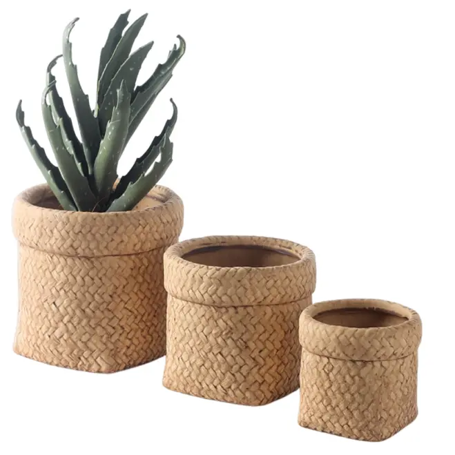 Bohemian Rattan Texture Cement Planter