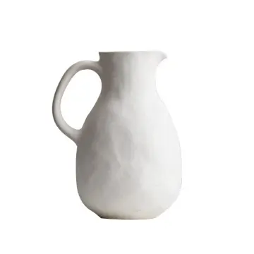 Minimalist Pure White Single-Handled Jug-Shaped Ceramic Vase