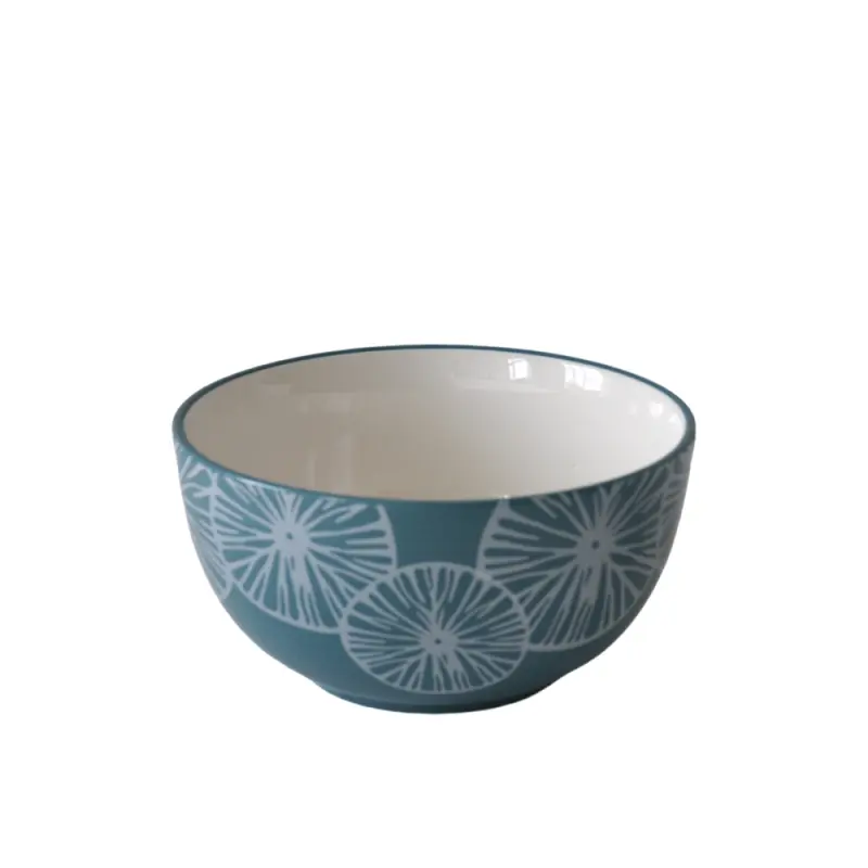 Modern Minimalist Teal and White Color Block Radial Pattern Ceramic Bowl