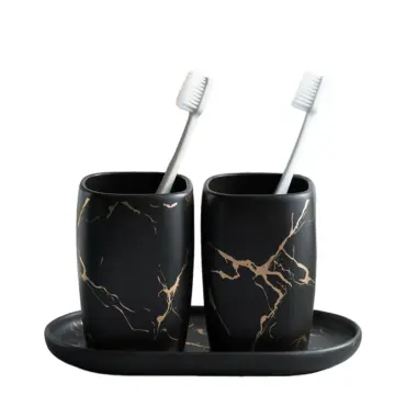 Luxury Black Marble Vein Ceramic Mouthwash Cup Set