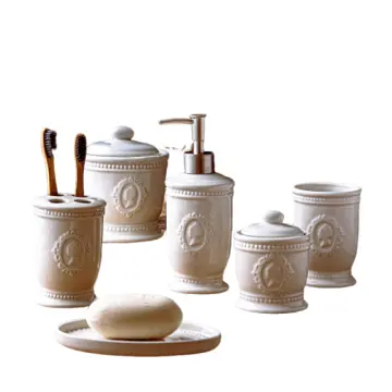 Vintage Iridescent Pearl Relief Portrait Ceramic Bathroom Set