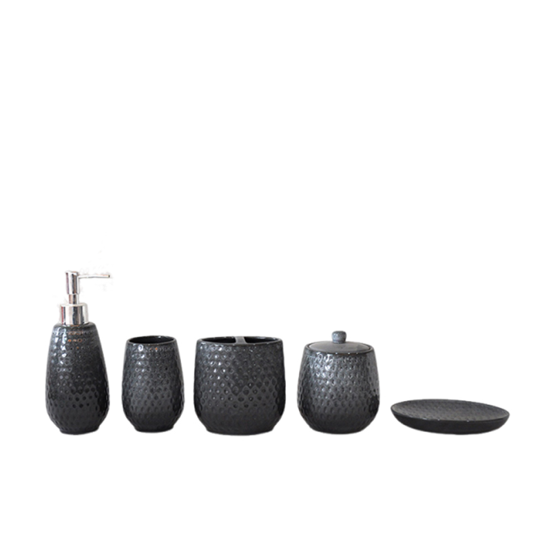 Matte Black Hammered - Texture Ceramic Bathroom 5 - Piece Set