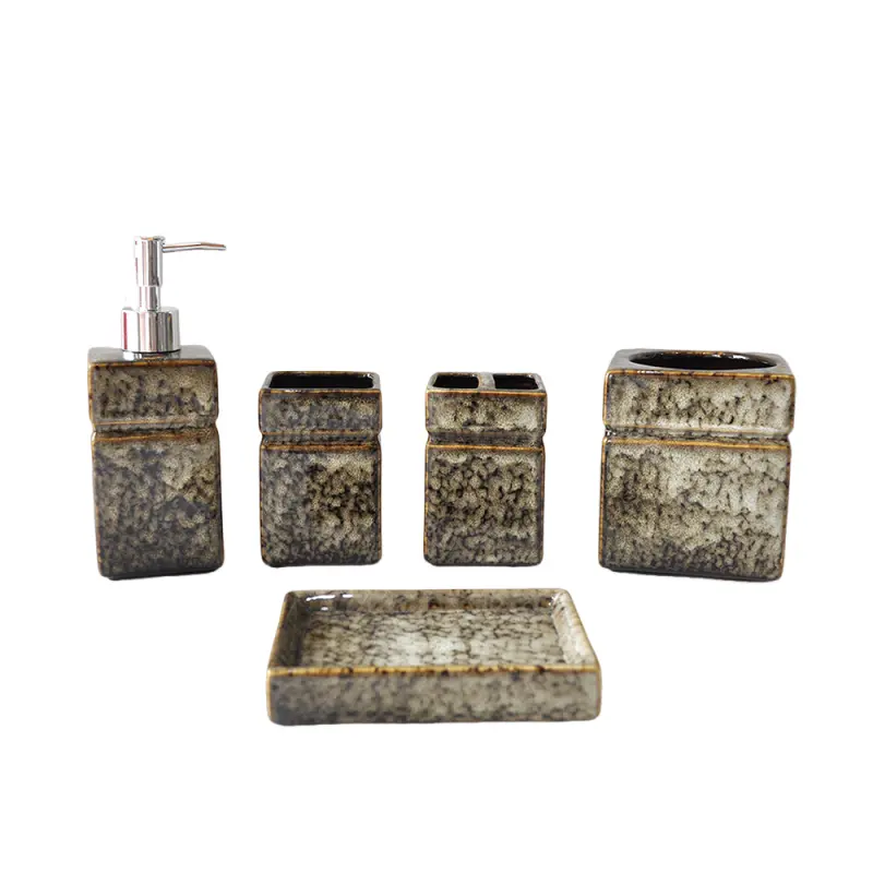 Wabi - Sabi Square Stoneware Bathroom Accessory Set