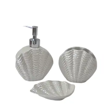 Pearl - Glazed Shell Shaped 3 - Piece Stoneware Bathroom Set