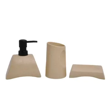 Cream White with Black Speckles Geometric Stoneware Bathroom 3-Piece Set