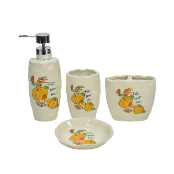 Fall Sweet Fall Pumpkin & Autumn Leaf Ceramic Bathroom 4-Piece Set