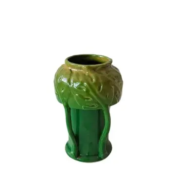 Parrot Green Embossed Monstera Leaf Ceramic Vase