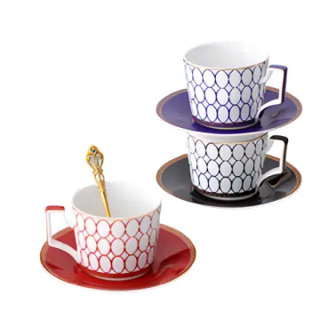 Luxury Geometric Multicolor Ceramic Coffee Cup and Saucer Set with Spoon