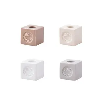 French Text "100% NATUREL" Embossed Square Ceramic Toothbrush Holder