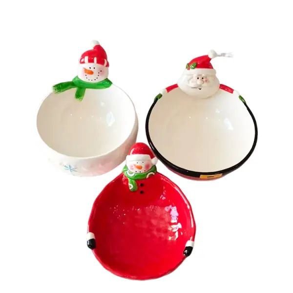Christmas 3D Snowman & Santa Dolomite Ceramic Candy Bowl