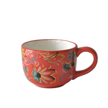 Vibrant Red Hand-Painted Colorful Floral Ceramic Mug