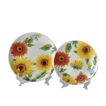 Rustic Hand Painted Sunflower Floral Ceramic Plate Set