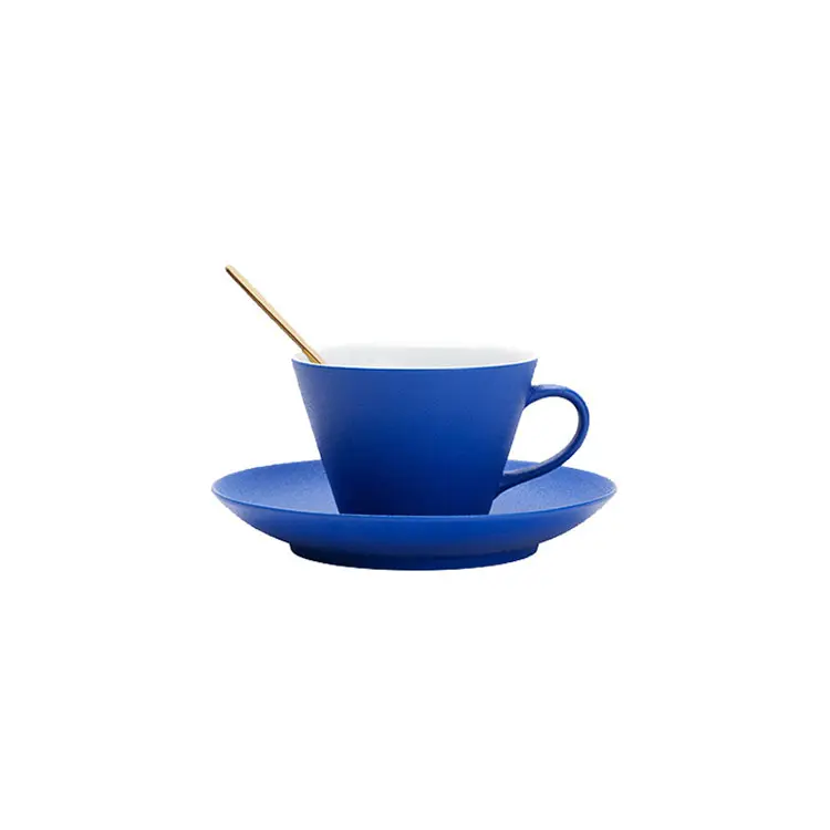 Deep Sea Blue Minimalist Ceramic Cup and Saucer Set