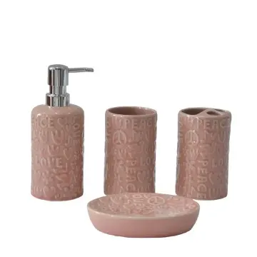 Embossed Pink Dolomite Bathroom Set - 4 Pieces