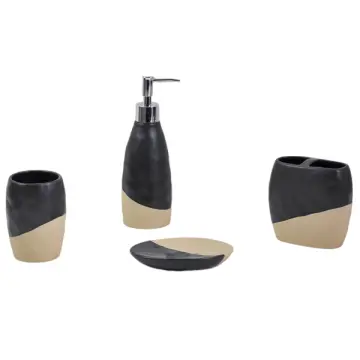 Black and Tan Two-Tone Stoneware Bathroom 4-Piece Set