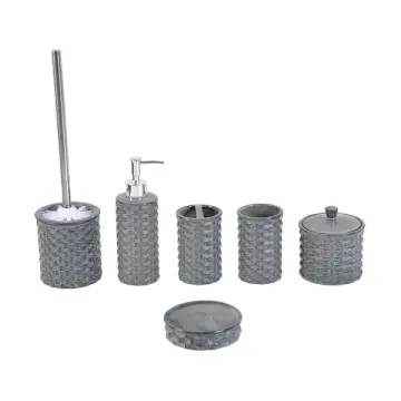 Modern Minimalist Gray Woven - Textured Embossed Ceramic Bathroom Accessory Set