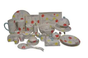 Country - Style Colorful Hand - Painted Floral Stoneware Dinnerware Set