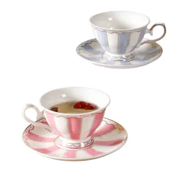 European Style Striped Ceramic Teacup and Saucer Set