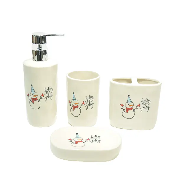 Christmas Snowman "Holly Jolly" Ceramic Bathroom 4-Piece Set