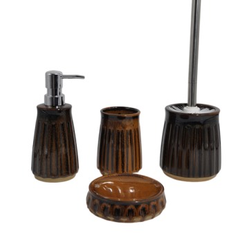 Dark Brown Ribbed Glaze Ceramic Bathroom 4-Piece Set