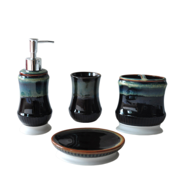 Kiln-Change Glaze Blue-Green Gradient Ceramic Bathroom 4-Piece Set