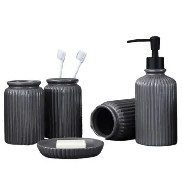 Deep Gray Vertical Stripe Ceramic Bathroom Set