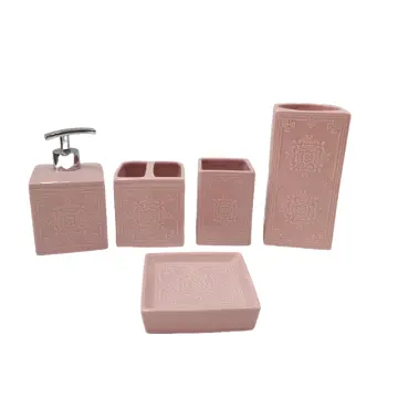New Chinese Style Spring Series 5 - Piece Relief  Stoneware Bathroom Set