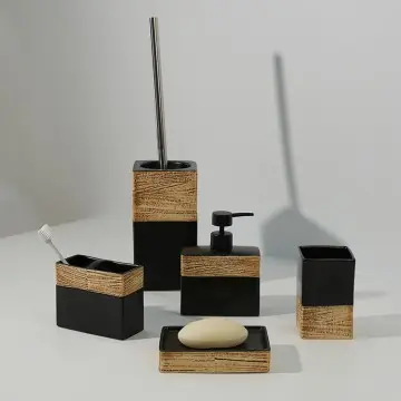 Woodgrain-Print Ceramic Bathroom 5-Piece Set – Hotel & Home Supplies