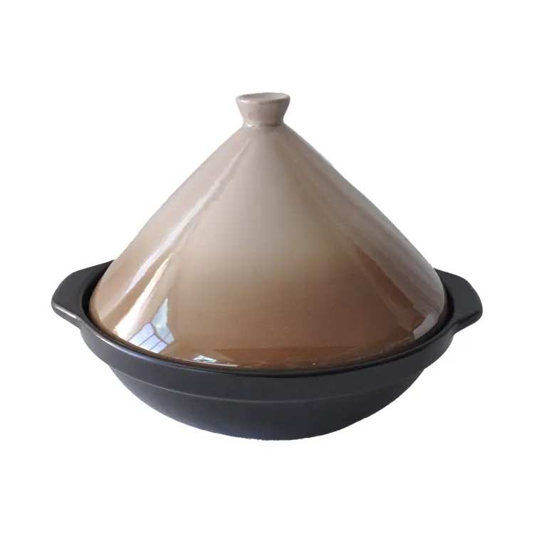Gradient Brown Black Conical Lid Ceramic Tagine