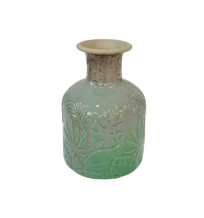 Modern Embossed Tropical Plant Gradient Mint Green Ceramic Vase