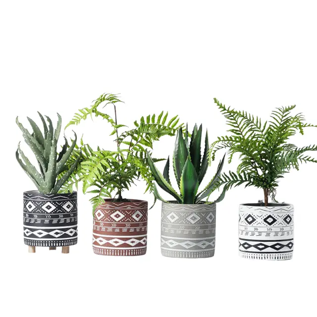 Bohemian Geometric Pattern Stoneware Planter