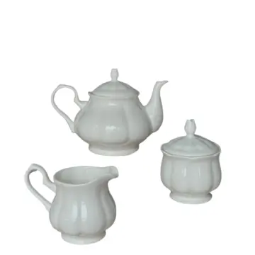 Vintage Elegant White Embossed Bone China Tea Set