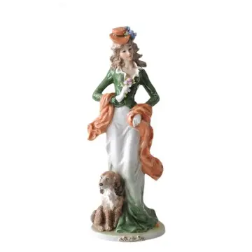 Vintage European Ceramic Lady - and - Dog Figurine