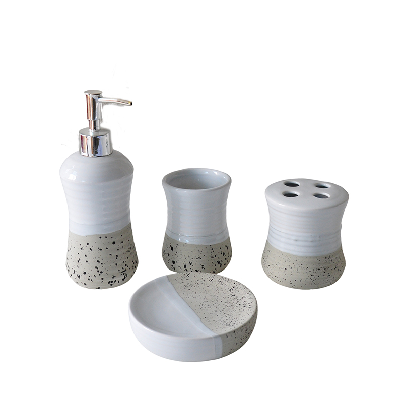 Modern Minimalist White-Gray Speckled Ceramic Bathroom Accessory Set
