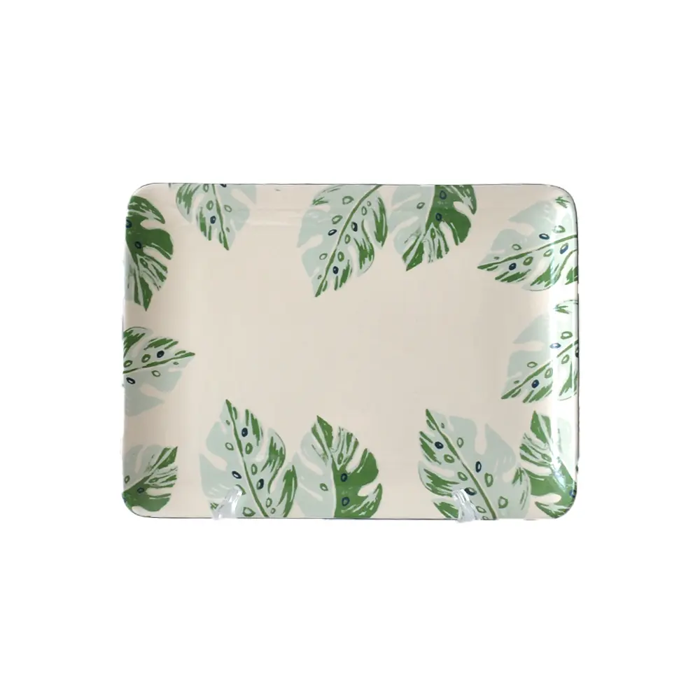 Tropical Monstera Leaf Printed Square Ceramic Serving Tray