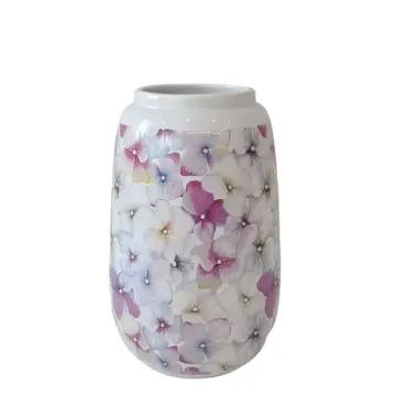 Watercolor Hydrangea Pattern White Ceramic Vase