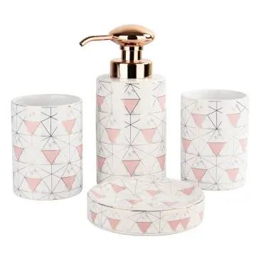 Luxury Pink White Geometric Ceramic Bathroom Set