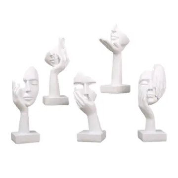 Minimalist White Abstract Face-Hand Resin Art Sculptures