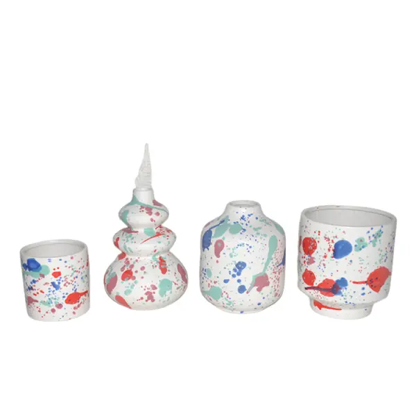 Color - Splattered Ceramic Vase 4 - Piece Set (Assorted Shapes)
