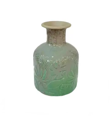 Modern Embossed Tropical Plant Gradient Mint Green Ceramic Vase