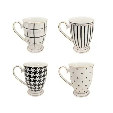 Minimalist Black & White Patterned Ceramic Mugs