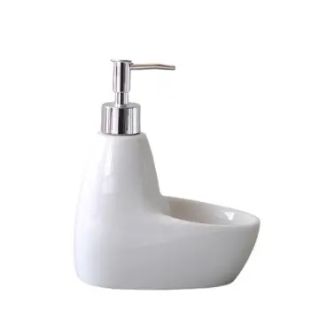 Modern 2 - in - 1 Ceramic Soap Dispenser with Integrated Dish | Glossy White Bathroom Accessory