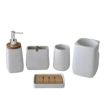 Minimalist White Ceramic Bathroom 5-Piece Set