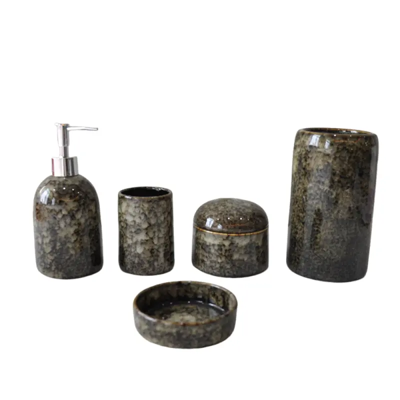 Wabi - Sabi Dark Brown Kiln Fired Speckled Stoneware Bathroom Set