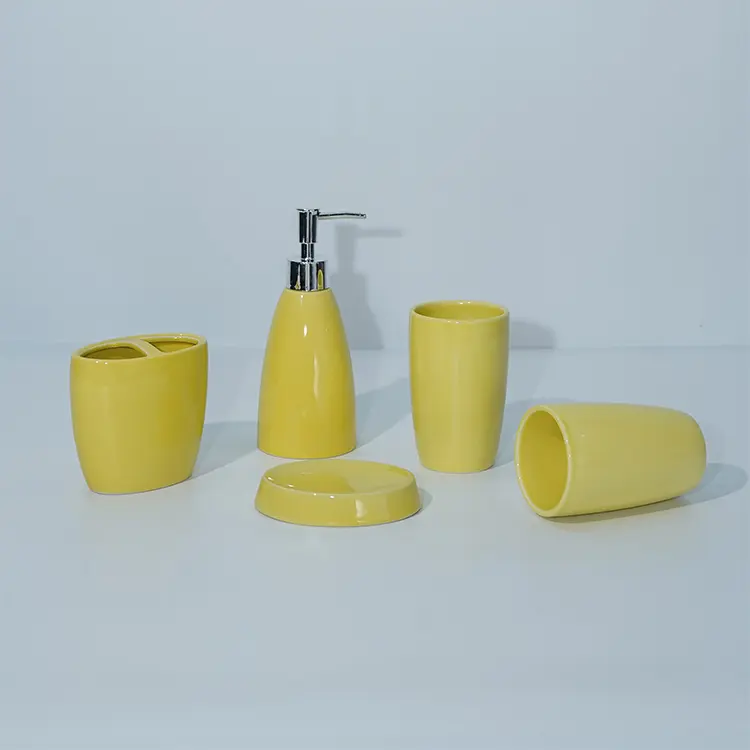 Wholesale Low Price Ceramic Home Decor 5 Pieces Shiny Pure Color Glazed Bathroom Accessories Set (6).jpg