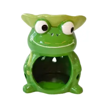 Adorable Green Frog - Shaped Dolomite Candle Holder