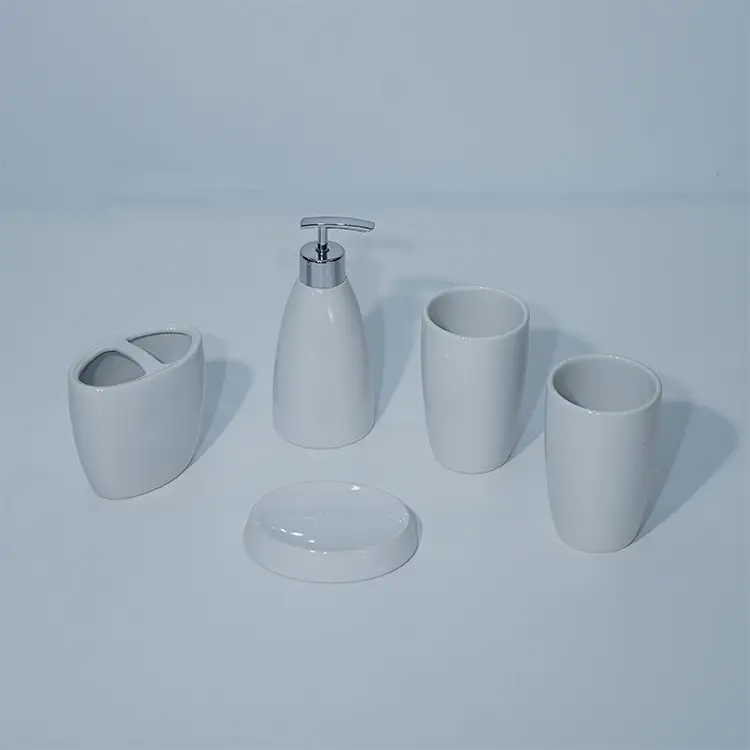 Wholesale Low Price Ceramic Home Decor 5 Pieces Shiny Pure Color Glazed Bathroom Accessories Set (2).jpg