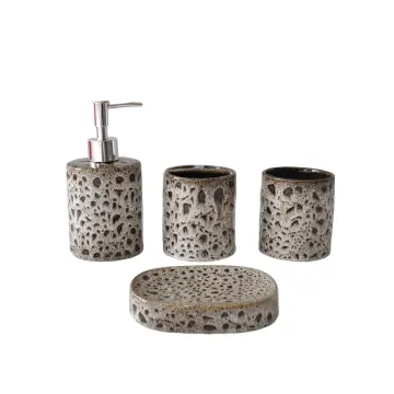 Lava Inspired Speckled Porous Earthy Tone Stoneware Bathroom Set