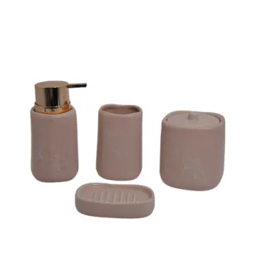 Matte Pink Veined Ceramic Bathroom 4-Piece Set